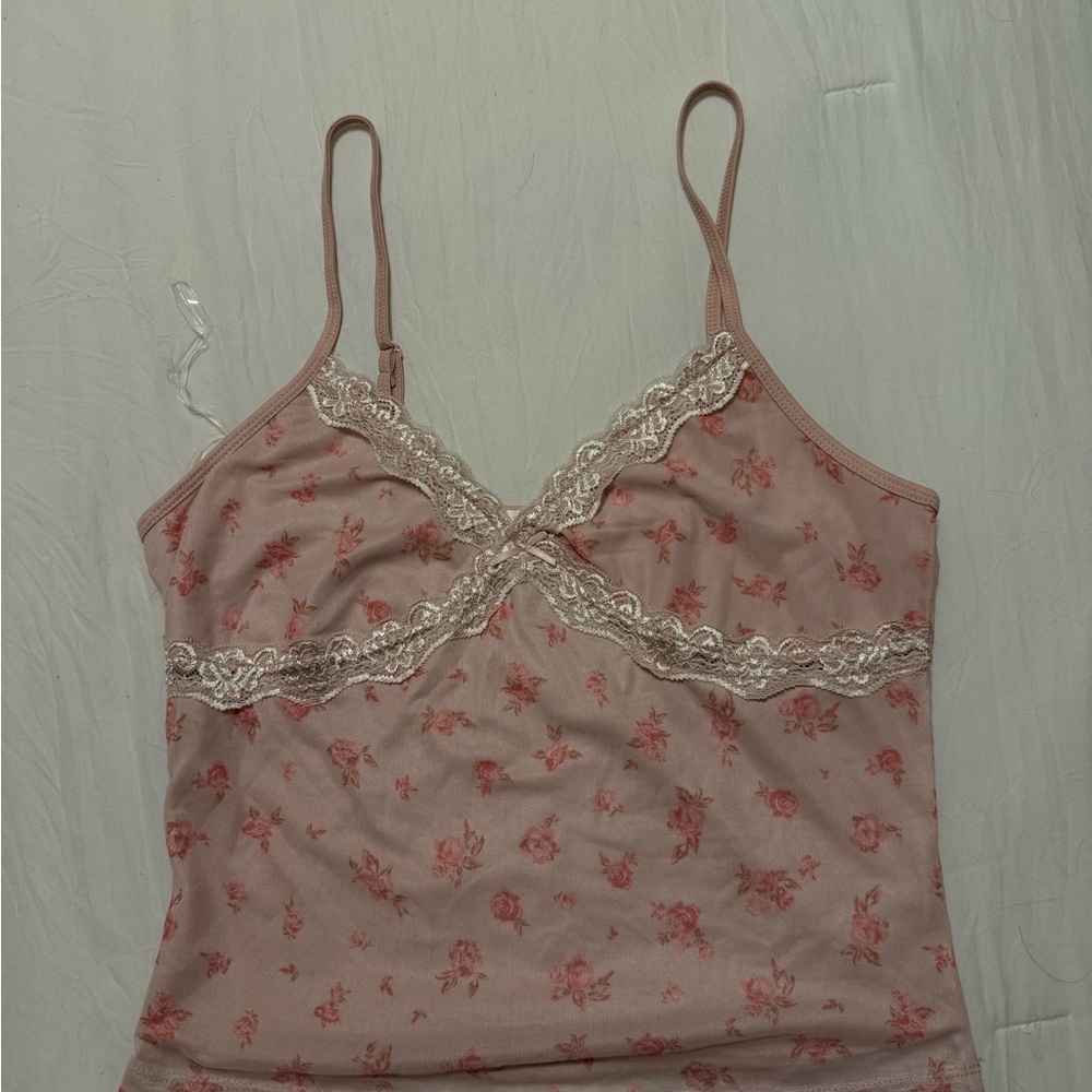 Pink Rose Floral Lace Pink Camisole